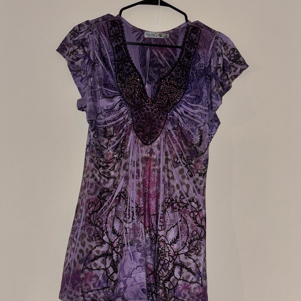 Unity Purple Fairy Boho Top w/ Sequin Detail - Y2K Ethereal Vibes ✨